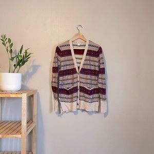 Mossimo Tan & Burgundy Striped Cardigan Sweater S